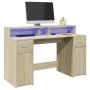 Desk with LED lighting, engineered wood in Sonoma oak, 140x55x91 cm. by , Desks - Ref: Foro24-3309422, Price: 193,10 €, Disco...