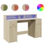 Desk with LED lighting, engineered wood in Sonoma oak, 140x55x91 cm. by , Desks - Ref: Foro24-3309422, Price: 193,10 €, Disco...