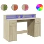 Schreibtisch mit LED-Beleuchtung, Eichenholz in Sonoma-Optik, 140x55x91 cm. von , Schreibtische - Ref: Foro24-3309422, Preis:...