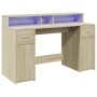 Schreibtisch mit LED-Beleuchtung, Eichenholz in Sonoma-Optik, 140x55x91 cm. von , Schreibtische - Ref: Foro24-3309422, Preis:...