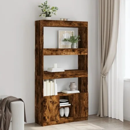 Aparador alto madera de ingeniería roble ahumado 92x33x180 cm de , Librerías y estanterías - Ref: Foro24-3309622, Precio: 109...