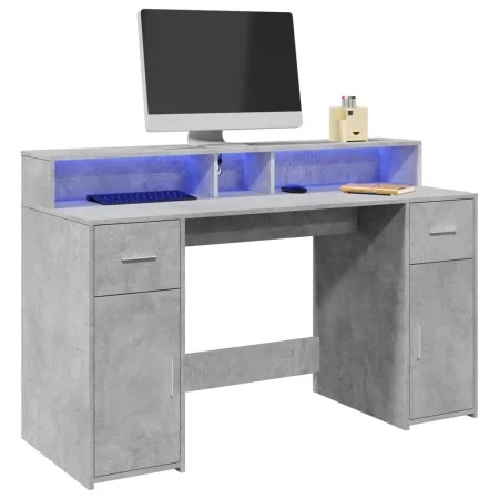Escritorio con LED madera ingeniería gris hormigón 140x55x91 cm de , Escritorios - Ref: Foro24-3309423, Precio: 201,13 €, Des...