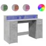 Escritorio con LED madera ingeniería gris hormigón 140x55x91 cm de , Escritorios - Ref: Foro24-3309423, Precio: 201,13 €, Des...