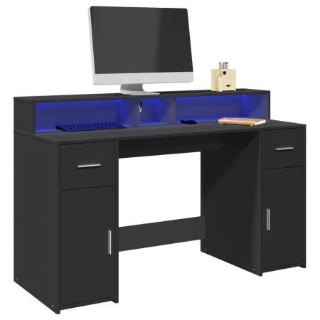 Schreibtisch mit LED-Beleuchtung, schwarzes Ingenieurholz, 140x55x91 cm. von , Schreibtische - Ref: Foro24-3309421, Preis: 28...