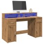 Escritorio con LED madera ingeniería roble artisian 140x55x91cm de , Escritorios - Ref: Foro24-3309428, Precio: 195,21 €, Des...