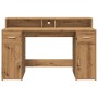 Escritorio con LED madera ingeniería roble artisian 140x55x91cm de , Escritorios - Ref: Foro24-3309428, Precio: 195,21 €, Des...