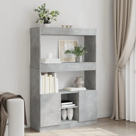 Tall engineered wood sideboard in gray concrete 92x33x140 cm by , Bookcases and shelves - Ref: Foro24-3309612, Price: 91,27 €...