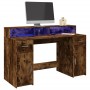 Escritorio con LED madera ingeniería roble ahumado 140x55x91 cm de , Escritorios - Ref: Foro24-3309424, Precio: 172,41 €, Des...