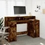 Desk with LED lighting, engineered smoked oak wood, 140x55x91 cm by , Desks - Ref: Foro24-3309424, Price: 172,81 €, Discount: %