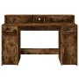 Desk with LED lighting, engineered smoked oak wood, 140x55x91 cm by , Desks - Ref: Foro24-3309424, Price: 172,81 €, Discount: %