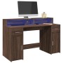 Escritorio con LED madera ingeniería marrón roble 140x55x91 cm de , Escritorios - Ref: Foro24-3309426, Precio: 186,99 €