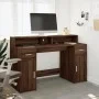 Desk with LED lights, engineered wood in brown oak, 140x55x91 cm. by , Desks - Ref: Foro24-3309426, Price: 178,00 €, Discount: %