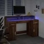 Desk with LED lights, engineered wood in brown oak, 140x55x91 cm. by , Desks - Ref: Foro24-3309426, Price: 178,00 €, Discount: %