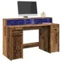 Escritorio con LED madera ingeniería envejecida 140x55x91 cm by , Desks - Ref: Foro24-3309427, Price: 189,49 €, Discount: %