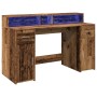 Escritorio con LED madera ingeniería envejecida 140x55x91 cm by , Desks - Ref: Foro24-3309427, Price: 192,58 €, Discount: %