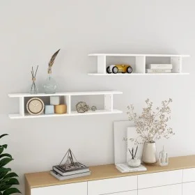 Estantes de pared 2 uds madera contrachapada blanco 105x18x20cm de , Estantes y estanterías - Ref: Foro24-807205, Precio: 42,...