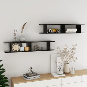Wall shelves 2 units plywood black 105x18x20 cm by , Shelves and shelves - Ref: Foro24-807206, Price: 35,55 €, Discount: %