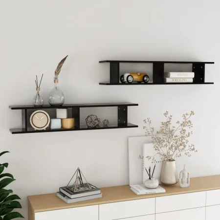 Estantes de pared 2 uds madera contrachapada negro 105x18x20 cm de , Estantes y estanterías - Ref: Foro24-807206, Precio: 35,...