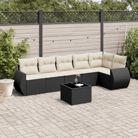 Set de comedor de jardín 7 pzas y cojines ratán sintético negro de , Conjuntos de jardín - Ref: Foro24-3253733, Precio: 446,3...
