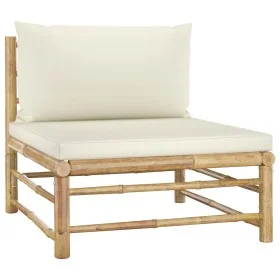 Zentrales Gartensofa aus Bambus mit cremeweißen Kissen von vidaXL, Modulare Sofas für den Außenbereich - Ref: Foro24-313146, ...