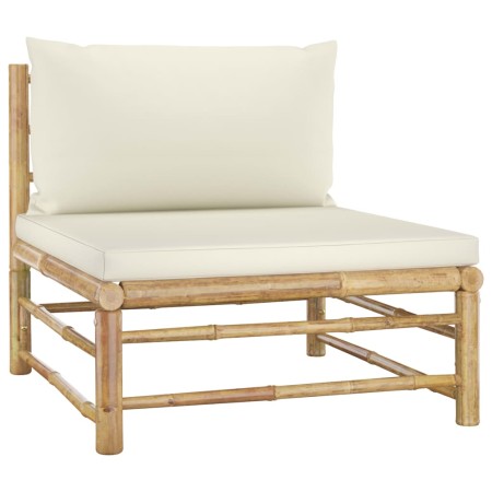 Central bamboo garden sofa with cream white cushions by vidaXL, Modular outdoor sofas - Ref: Foro24-313146, Price: 115,66 €, ...