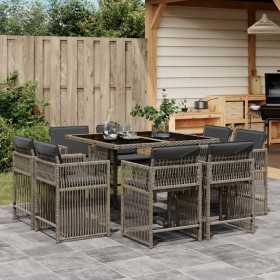 Garden dining set 9 pieces and gray synthetic rattan cushions by , Garden sets - Ref: Foro24-3211736, Price: 456,51 €, Discou...