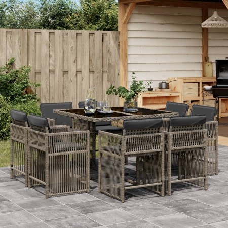 Garden dining set 9 pieces and gray synthetic rattan cushions by , Garden sets - Ref: Foro24-3211736, Price: 456,51 €, Discou...