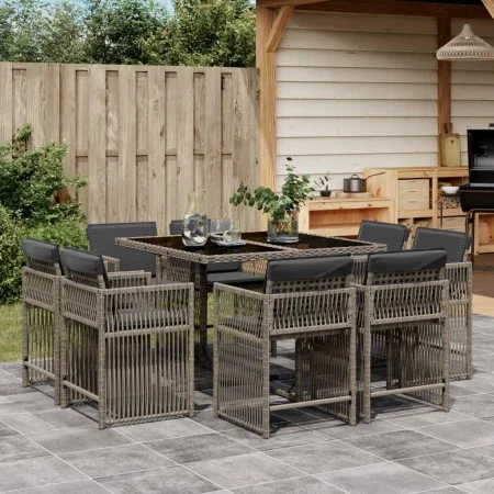 Garden dining set 9 pieces and gray synthetic rattan cushions by , Garden sets - Ref: Foro24-3211736, Price: 497,15 €, Discou...