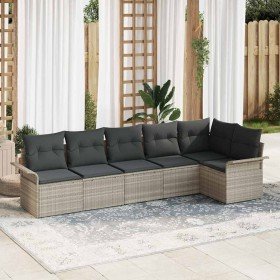 Conjunto de sofá de jardín con cojín 6 pcs Gris claro Poliratán