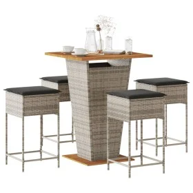 Mesa y taburetes altos jardín 5 piezas y cojines ratán PE gris by , Garden sets - Ref: Foro24-3261483, Price: 422,46 €, Disco...