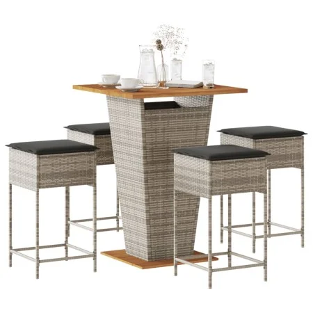 Mesa y taburetes altos jardín 5 piezas y cojines ratán PE gris by , Garden sets - Ref: Foro24-3261483, Price: 422,46 €, Disco...
