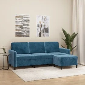 Dreisitzer-Sofa mit blauem Samt-Hocker, 180 cm. von , Sofas - Ref: Foro24-3201183, Preis: 347,75 €, Rabatt: %