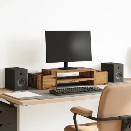 Screen stand with aged wood storage 70x27x15cm by , Computer bases and risers - Ref: Foro24-854686, Price: 29,84 €, Discount: %