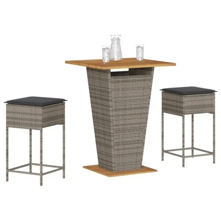 3-piece garden bar set with grey PE rattan cushions by , Garden sets - Ref: Foro24-3261482, Price: 321,07 €, Discount: %