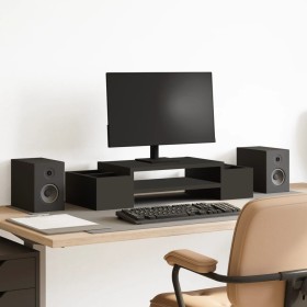 Screen stand with black wood storage 70x27x15 cm by , Computer bases and risers - Ref: Foro24-854680, Price: 32,07 €, Discoun...