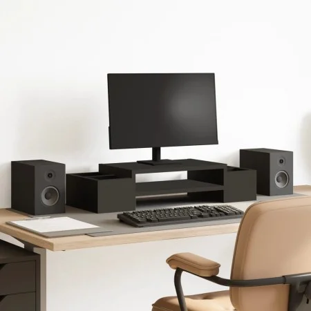Screen stand with black wood storage 70x27x15 cm by , Computer bases and risers - Ref: Foro24-854680, Price: 31,57 €, Discoun...