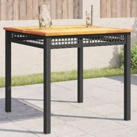 Synthetic rattan garden table with black acacia wood, 80x80x75 cm. by , Garden tables - Ref: Foro24-366273, Price: 125,96 €, ...