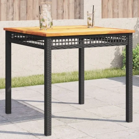 Synthetic rattan garden table with black acacia wood, 80x80x75 cm. by , Garden tables - Ref: Foro24-366273, Price: 125,96 €, ...