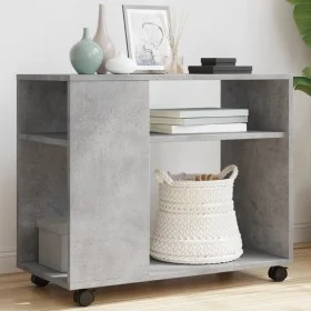 Side table with wheels, engineered wood, gray concrete finish, 70x35x60cm. by , Side tables - Ref: Foro24-853149, Price: 46,3...