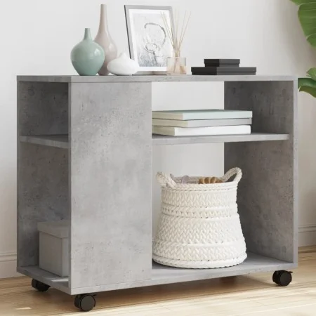 Side table with wheels, engineered wood, gray concrete finish, 70x35x60cm. by , Side tables - Ref: Foro24-853149, Price: 46,3...