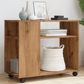 Beistelltisch mit Rollen aus Eichenholz Sonoma 70x35x60 cm von , Seitentische - Ref: Foro24-853154, Preis: 53,26 €, Rabatt: %