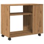 Mesa auxiliar con ruedas madera roble Sonoma 70x35x60 cm de , Mesas auxiliares - Ref: Foro24-853154, Precio: 52,88 €, Descuen...