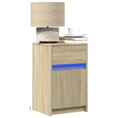 Bedside tables with LED lights, 2 units, engineered wood in Sonoma oak. by , Nightstands - Ref: Foro24-852003, Price: 85,38 €...