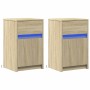 Bedside tables with LED lights, 2 units, engineered wood in Sonoma oak. by , Nightstands - Ref: Foro24-852003, Price: 82,53 €...