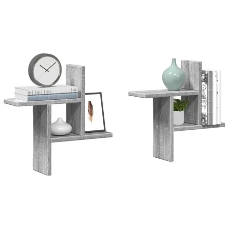 Wall shelf 2 units engineered wood Sonoma gray 38x12x38cm by , Shelves and shelves - Ref: Foro24-853250, Price: 21,57 €, Disc...