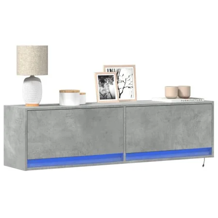 Mueble de pared TV con luces LED gris hormigón 140x31x38 cm de , Muebles TV - Ref: Foro24-852372, Precio: 100,01 €, Descuento: %