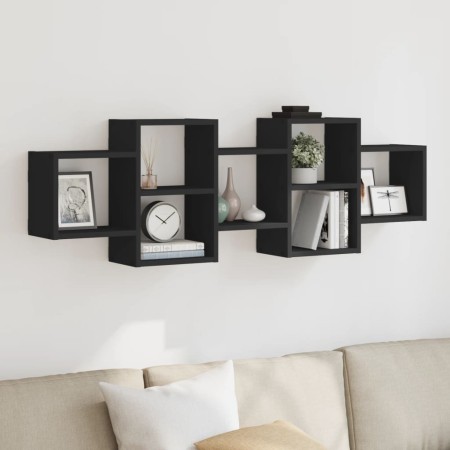 Engineered wood black wall shelf 129x18x42 cm by , Shelves and shelves - Ref: Foro24-853219, Price: 64,15 €, Discount: %