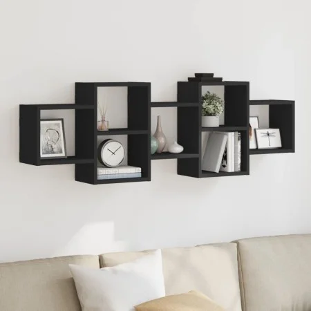 Engineered wood black wall shelf 129x18x42 cm by , Shelves and shelves - Ref: Foro24-853219, Price: 62,68 €, Discount: %