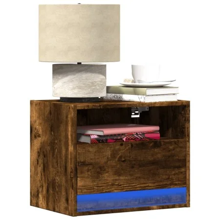Wall-mounted bedside table with LED lights in smoked oak. by , Nightstands - Ref: Foro24-852069, Price: 32,72 €, Discount: %