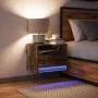 Wall-mounted bedside table with LED lights in smoked oak. by , Nightstands - Ref: Foro24-852069, Price: 32,72 €, Discount: %